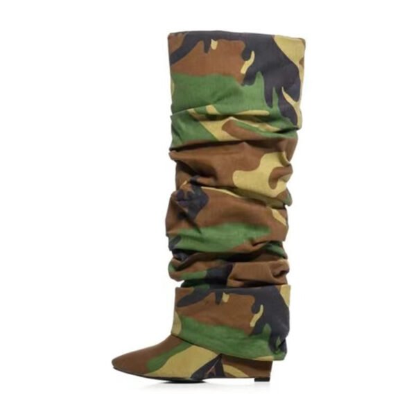 Camouflage Plus Size Stitching Pointed Toe Wedge High Pile Style Boots - Image 6