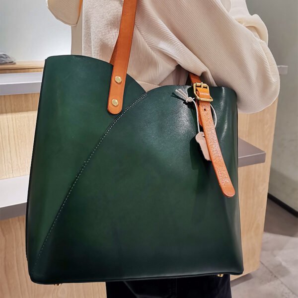 Cowhide Portable Fashion One-shoulder Tote Bag - Image 3