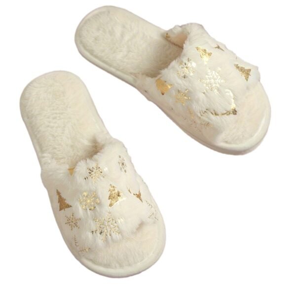 Christmas Plush Open Toe Cotton Slippers - Image 4