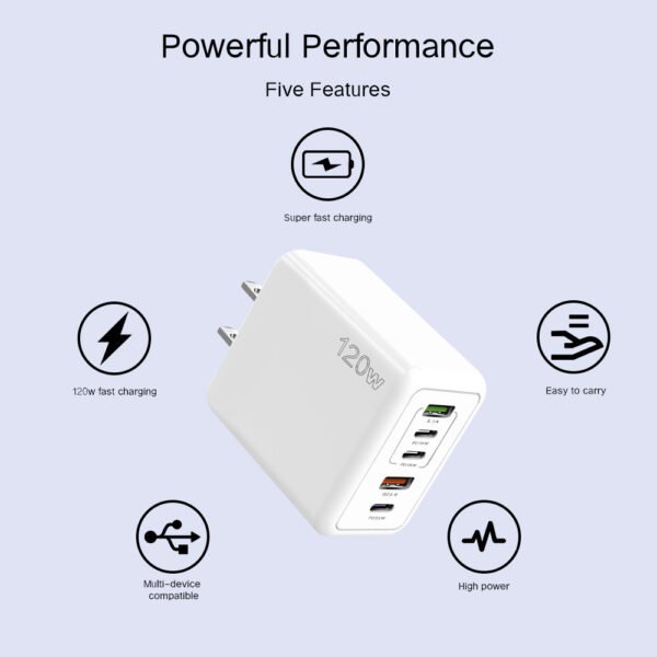 Mobile Phone Charger Multi-port Fast Charging Port European And American British Standard Charging Plug 120W Adapter - Image 3