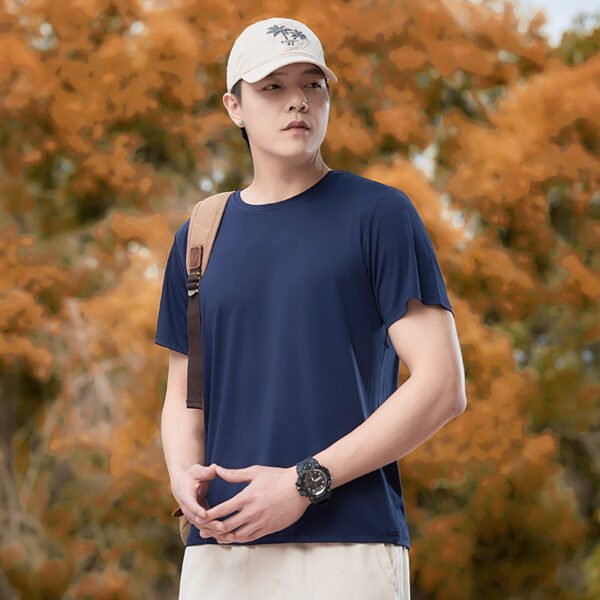Men's Ice Silk Casual Sports Round Neck Oversized T-shirt - Image 2