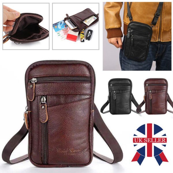 Men's Leather Fashion Phone Pouch Belt Bag Waist Crossbody Shoulder Pouch UK - Image 5