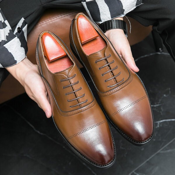 Business Leather Shoes Men's Formal Wear Oxford Pure Color Tied - Image 3