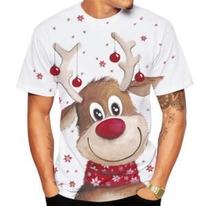 Christmas Deer 3D Printed Loose Round Neck Short Sleeve