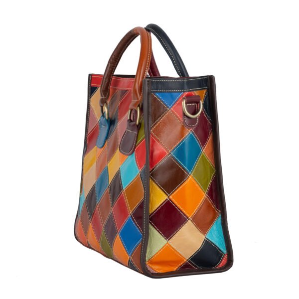 Color Blocking Grid Oil Wax Splicing Hand-held Shoulder Crossbody Bag - Image 2
