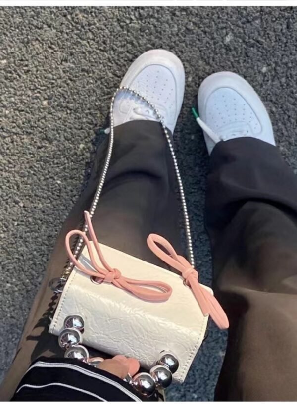 Textured Cute Bow Mini Chain Handbag - Image 8