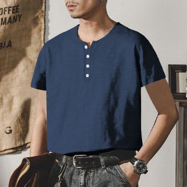 American Plus Size Solid Color Men's Button Top - Image 10
