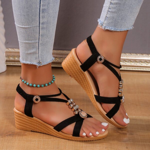 Bohemian Style Non-slip Wedge All-match Handmade Beaded Platform Sandals - Image 2