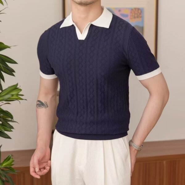 Summer Breathable Italian Color Matching Men's Polo Shirt - Image 2
