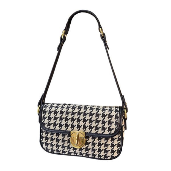 Women's Houndstooth One Shoulder Underarm Baguette Bag - Image 7
