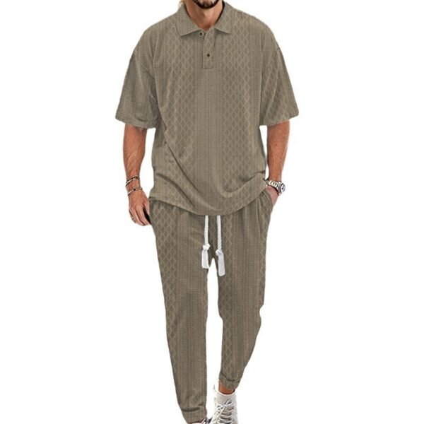Solid Color Jacquard Heavy T-shirt Trousers Suit - Image 6