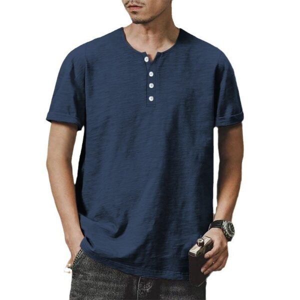American Plus Size Solid Color Men's Button Top - Image 3