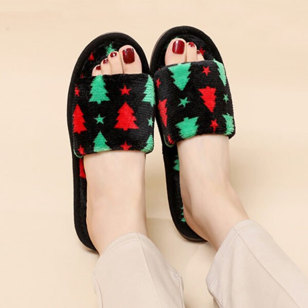 Christmas Tree Home Slippers Fashion Floor Bedroom Open-toe Plush Slippers For Women Fuzzy House Shoes - Image 9