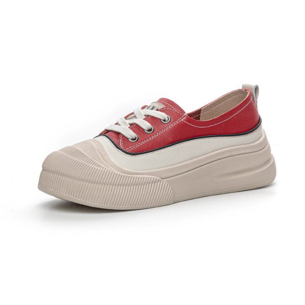 Genuine Leather Women's White Shoes Color Matching Lace-up Platform - Image 6