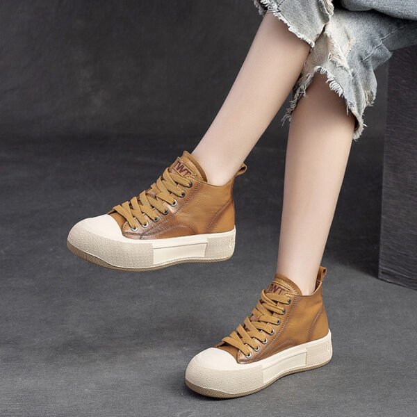 High-top Casual Sneakers First Layer Cowhide Toe Box Women's Shoes Vintage - Image 2